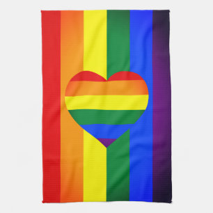 Rainbow Heart & Pride Rainbow Flag /LGBT community Tea Towel
