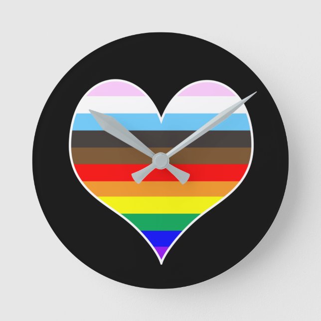 Rainbow Heart Round Clock (Front)