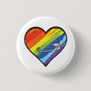 rainbow heart safety pin button