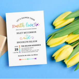 Rainbow Heart Script Cute LGBT Couple's Shower Invitation