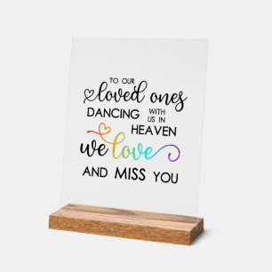 Rainbow Heart Script Dancing In Heaven Wedding Acrylic Sign