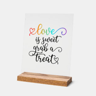 Rainbow Heart Script Love Is Sweet Favour Acrylic Sign