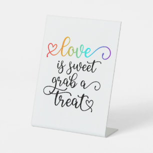 Rainbow Heart Script Love Is Sweet Favour Pedestal Sign