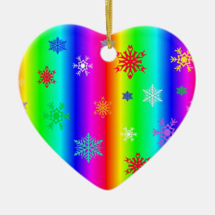 Rainbow Heart Snowflakes Christmas LGBTQ Ceramic Tree Decoration