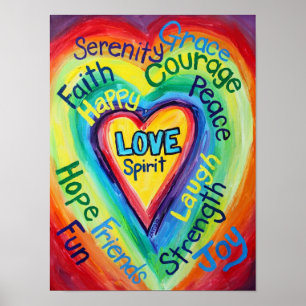 Rainbow Heart Spirit Words Art Poster Print