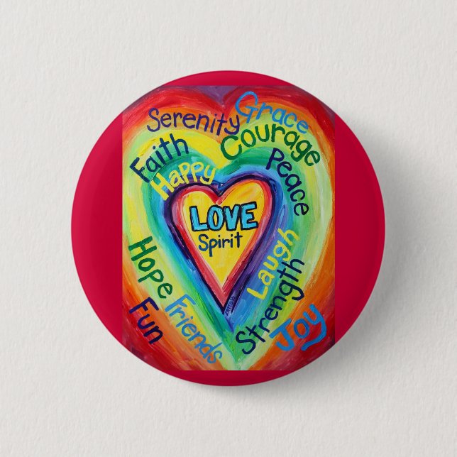 Rainbow Heart Spirit Words Button (Front)