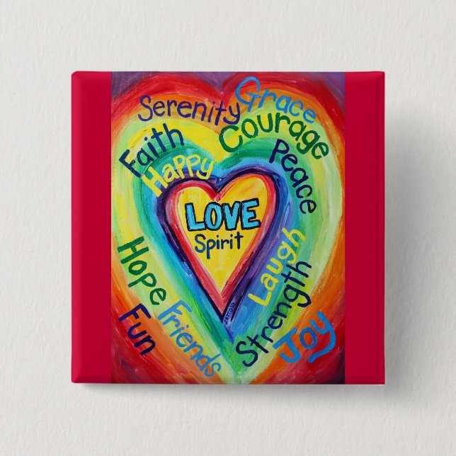 Rainbow Heart Spirit Words Button (Front)