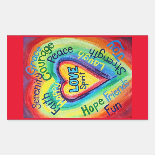 Rainbow Heart Spirit Words Label Decal Stickers (Front)