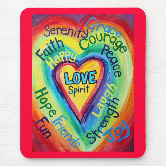 Rainbow Heart Spirit Words Mousepad (Front)