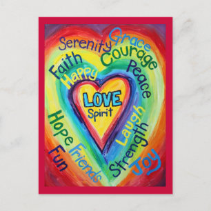 Rainbow Heart Spirit Words Postcard