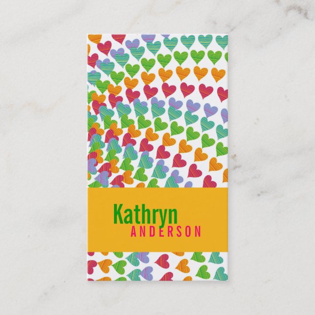 Rainbow Heart Sprinkles Colourful Love Modern Fun Business Card (Front)