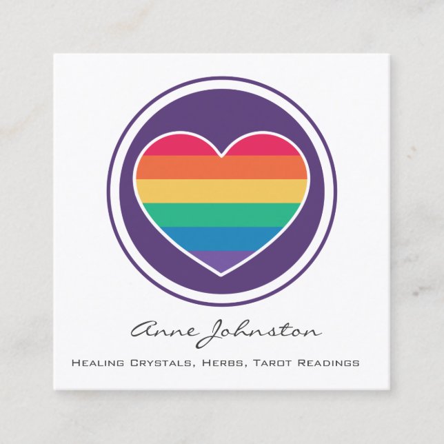Rainbow Heart Square Business Card (Front)