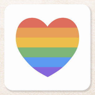 Rainbow Heart Square Paper Coaster