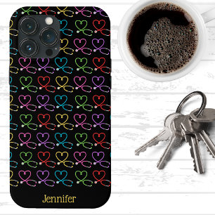 Rainbow Heart Stethoscope Monogram iPhone 13 Pro Max Case