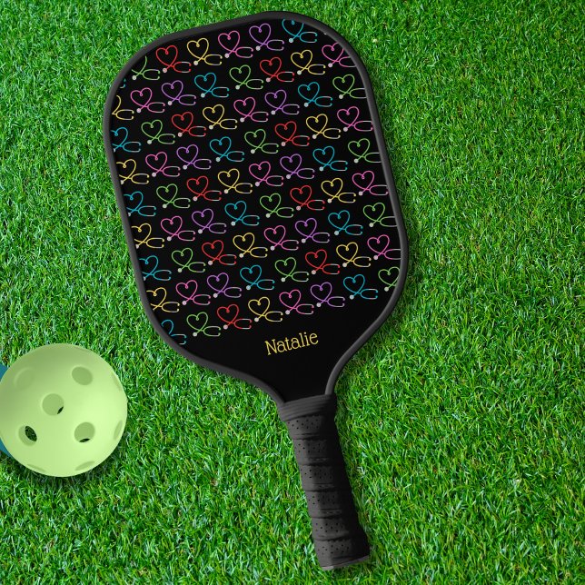 Rainbow Heart Stethoscope Monogram  Pickleball Paddle (Creator Uploaded)