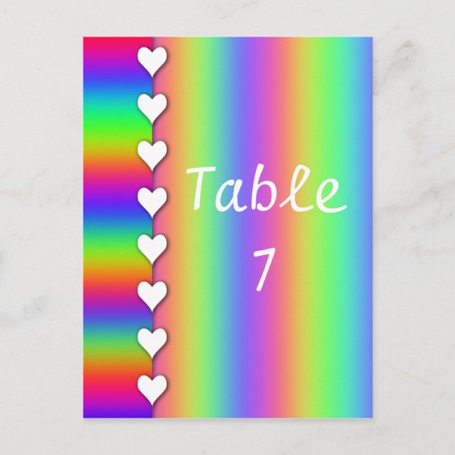 Rainbow Heart Striped Wedding Table Numbers Postcard (Front)