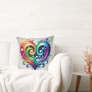 Rainbow Heart Swirling Bright Colors Cushion