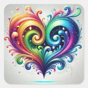 Rainbow Heart Swirling Bright Colors  Square Sticker