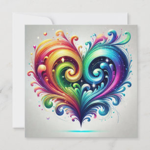 Rainbow Heart Swirling Bright Colors  Thank You Card