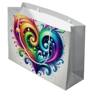 Rainbow Heart Swirling Bright Colours  Large Gift Bag