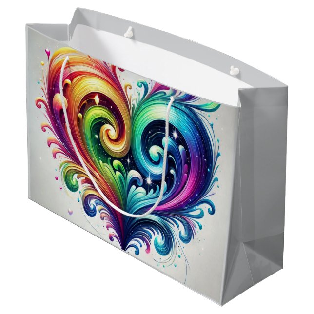 Rainbow Heart Swirling Bright Colours  Large Gift Bag (Back Angled)