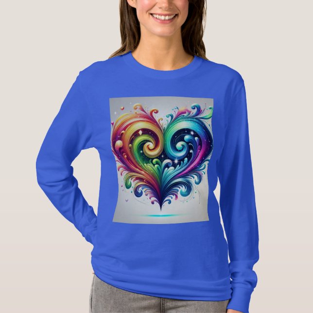 Rainbow Heart Swirling Bright Colours  T-Shirt (Front)