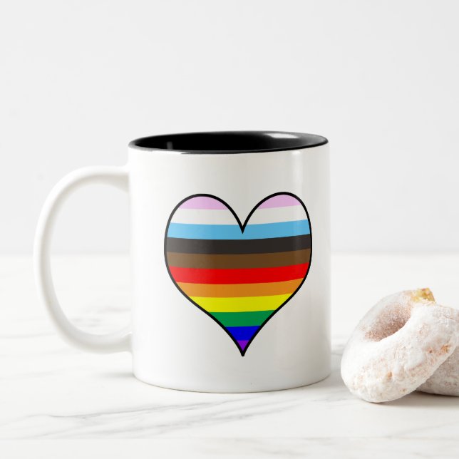 Rainbow Heart Two-Tone Coffee Mug (With Donut)