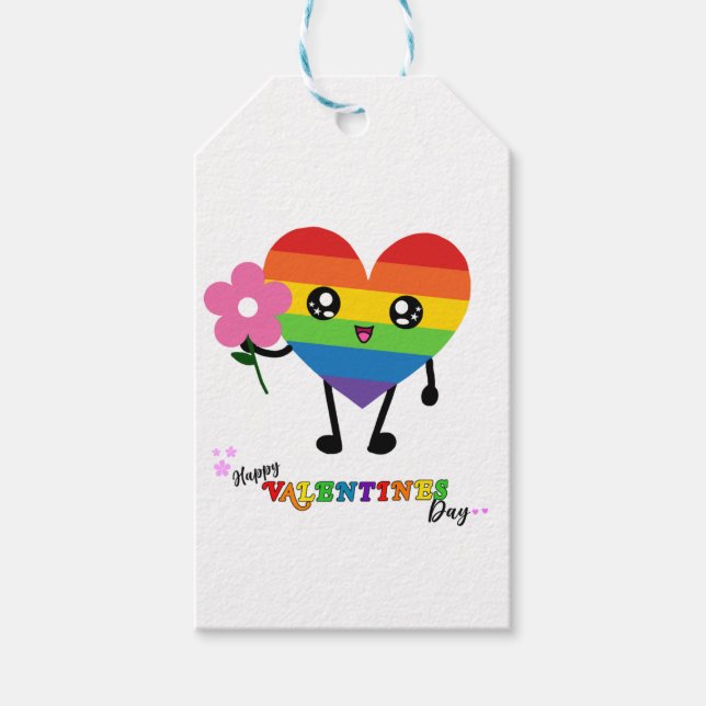 Rainbow Heart Valentines Day Gift Tags (Front)