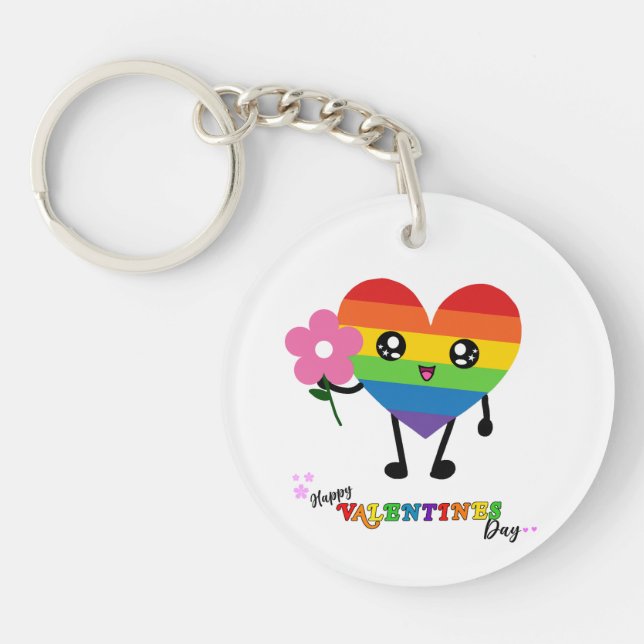 Rainbow Heart Valentines Day Key Ring (Front)