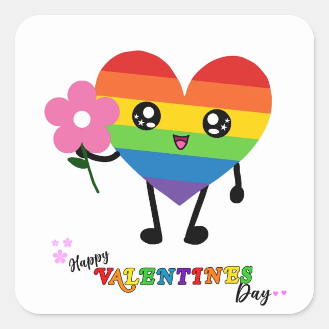 Rainbow Heart Valentines Day Square Sticker (Front)