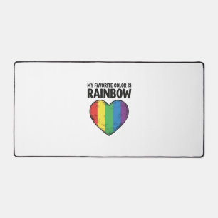 Rainbow Heart Vintage Engraving Favourite Colour S Desk Mat