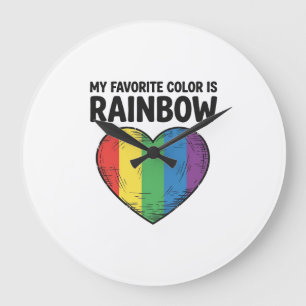 Rainbow Heart Vintage Engraving Favourite Colour S Large Clock
