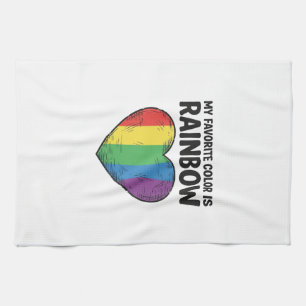 Rainbow Heart Vintage Engraving Favourite Colour S Tea Towel