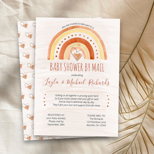 Rainbow Heart Watercolor Wash Baby Shower by Mail Invitation (Neutral Rainbow baby shower by mail invitation)