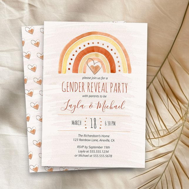 Rainbow Heart Watercolor Wash Gender Reveal Invitation (Neutral Rainbow gender reveal invitation)