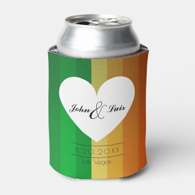 Rainbow Heart Wedding Favour Can Cooler (Can Front)