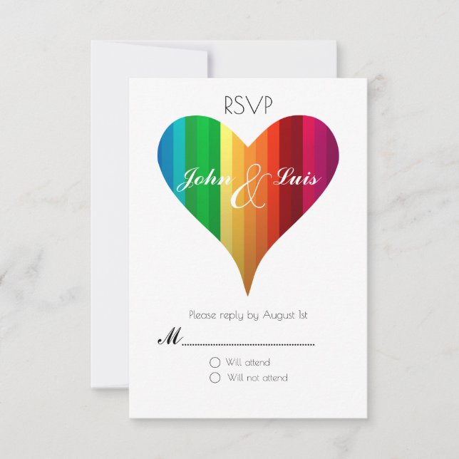 Rainbow Heart Wedding RSVP (Front)