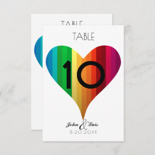 Rainbow Heart Wedding Table Number