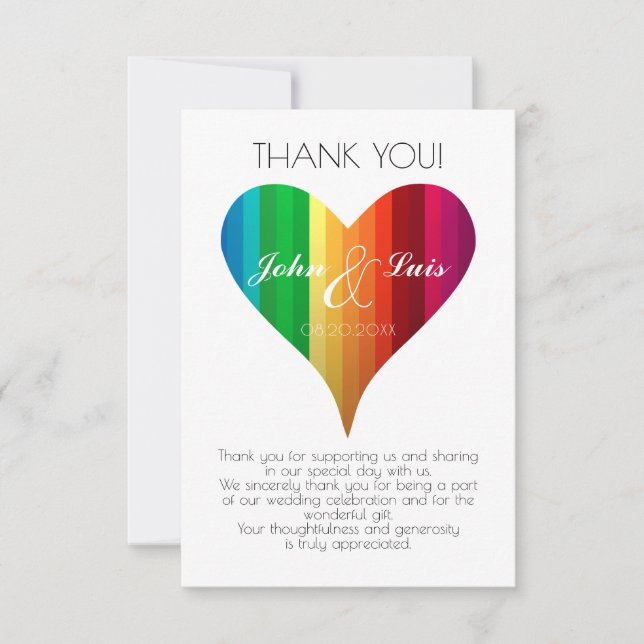 Rainbow Heart Wedding Thank You (Front)