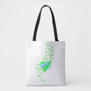 Rainbow Heart with Stars , green purple Tote Bag