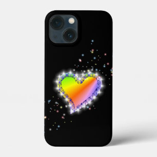 Rainbow Heart with Stars on black iPhone 13 Mini Case