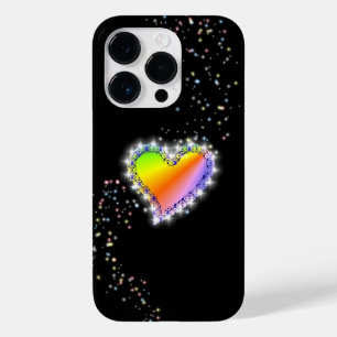 Rainbow Heart with Stars on black Case-Mate iPhone 14 Pro Case
