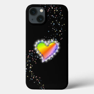 Rainbow Heart with Stars on black iPhone 13 Case