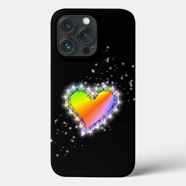 Rainbow Heart with Stars on black Case-Mate iPhone Case (Back)