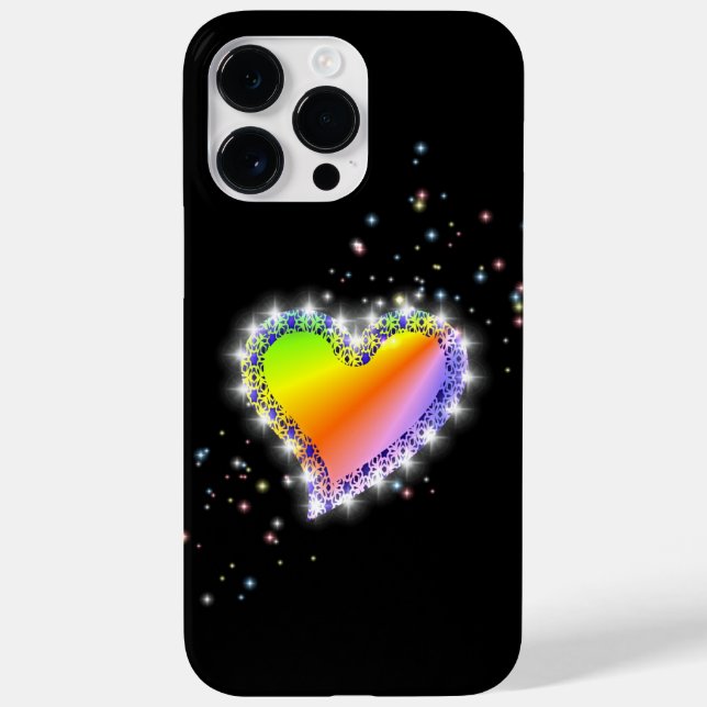 Rainbow Heart with Stars on black Case-Mate iPhone Case (Back)