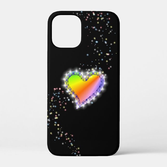 Rainbow Heart with Stars on black Case-Mate iPhone Case (Back)