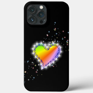 Rainbow Heart with Stars on black iPhone 13 Pro Max Case