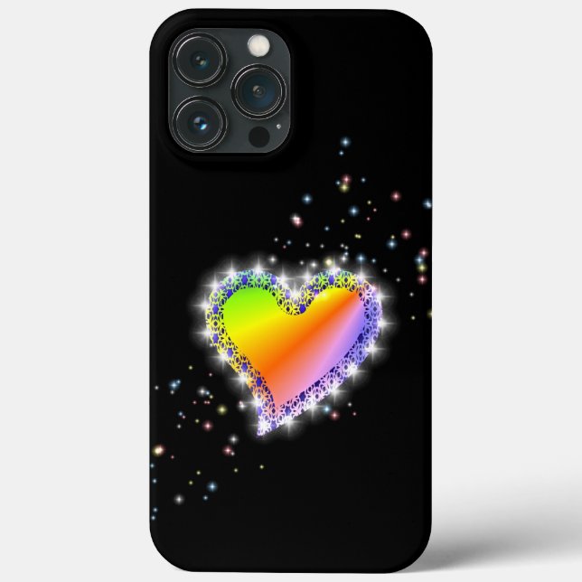 Rainbow Heart with Stars on black Case-Mate iPhone Case (Back)