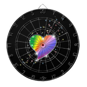 Rainbow Heart with Stars on black Dartboard