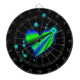 Rainbow Heart with Stars on black Dartboard